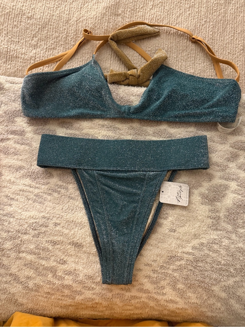 Free People Misty Metallic Bikini set 
NWOT TOP size M & bottoms size small